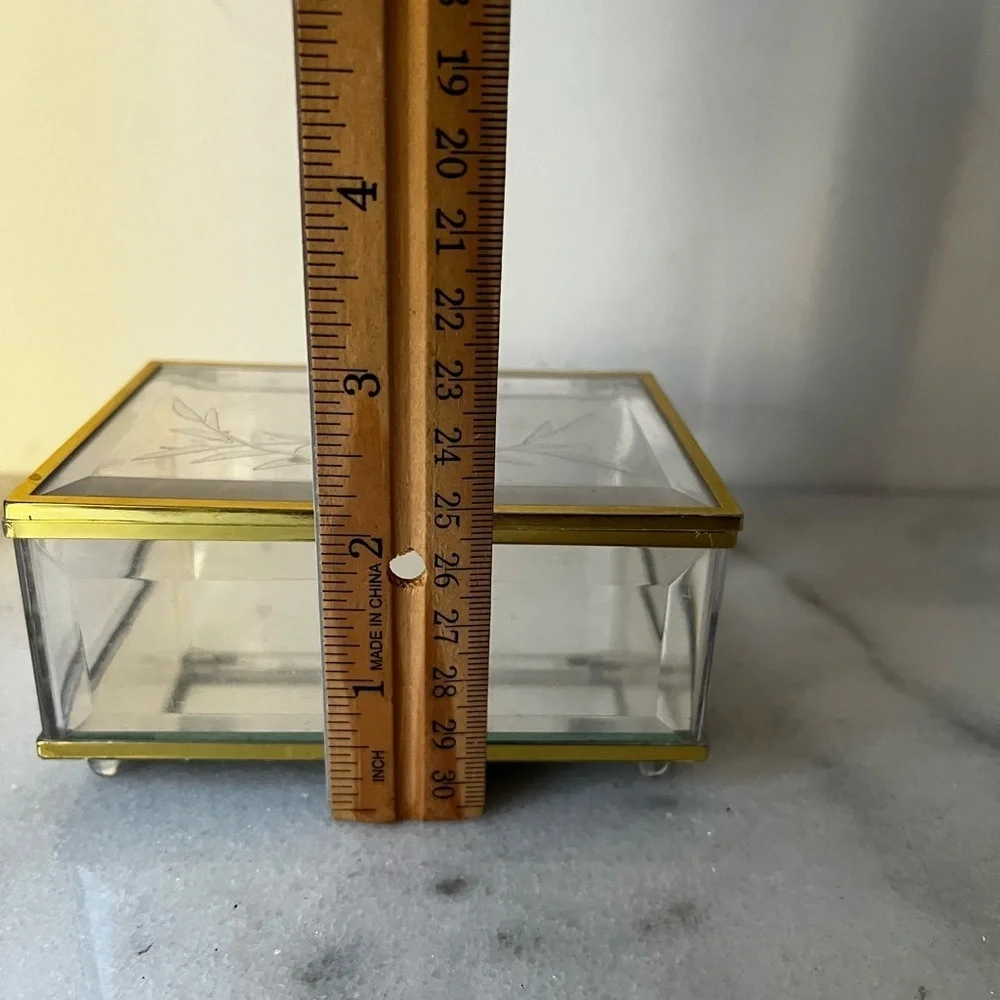 Vintage acrylic Jewelry Box with Gold brass Trim